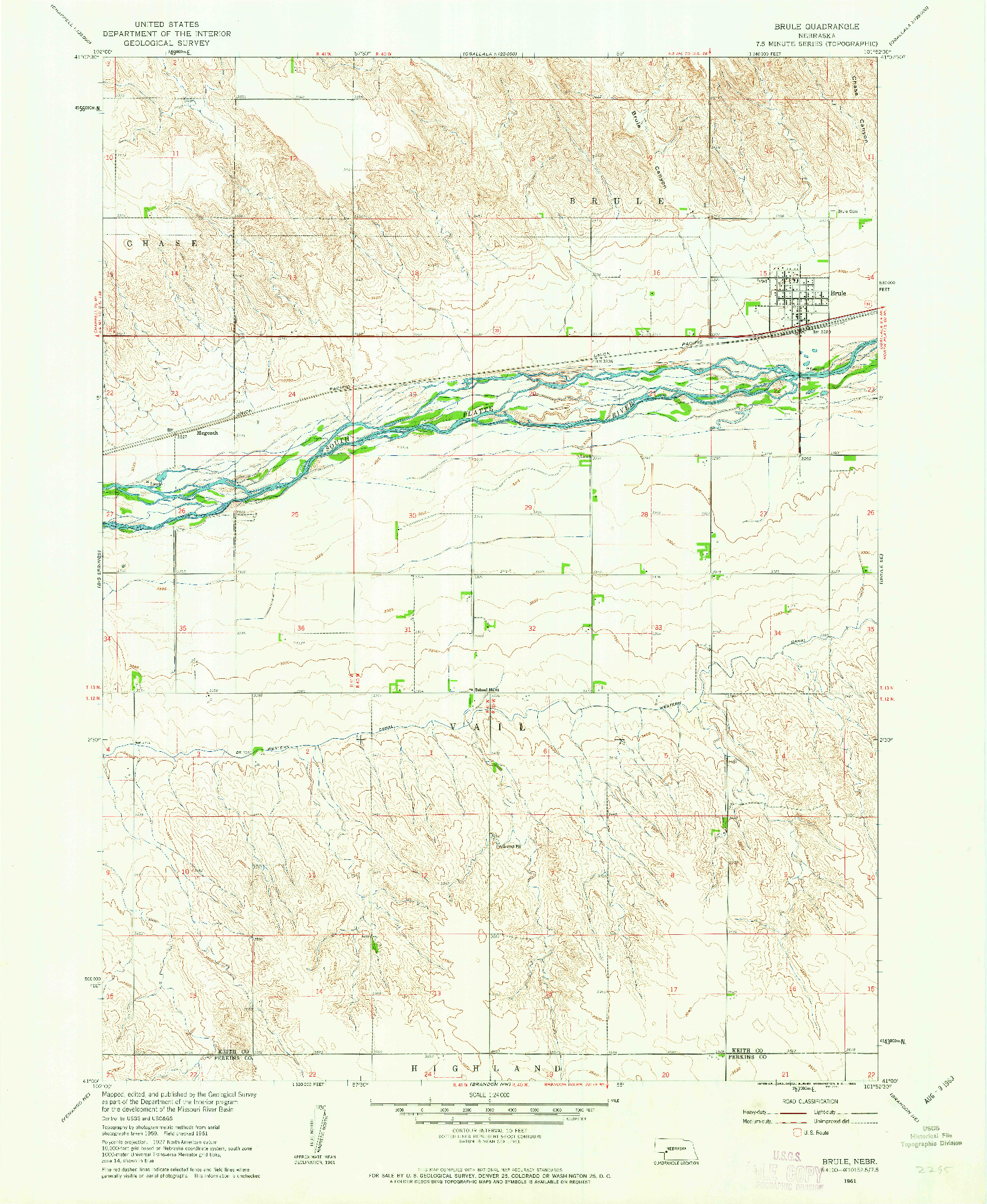 USGS 1:24000-SCALE QUADRANGLE FOR BRULE, NE 1961