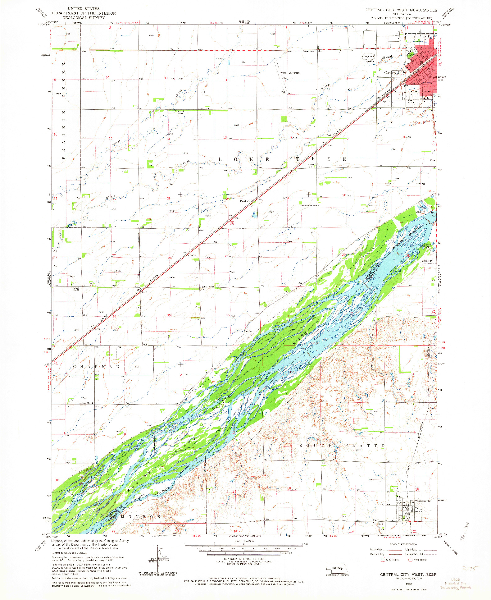 USGS 1:24000-SCALE QUADRANGLE FOR CENTRAL CITY WEST, NE 1962