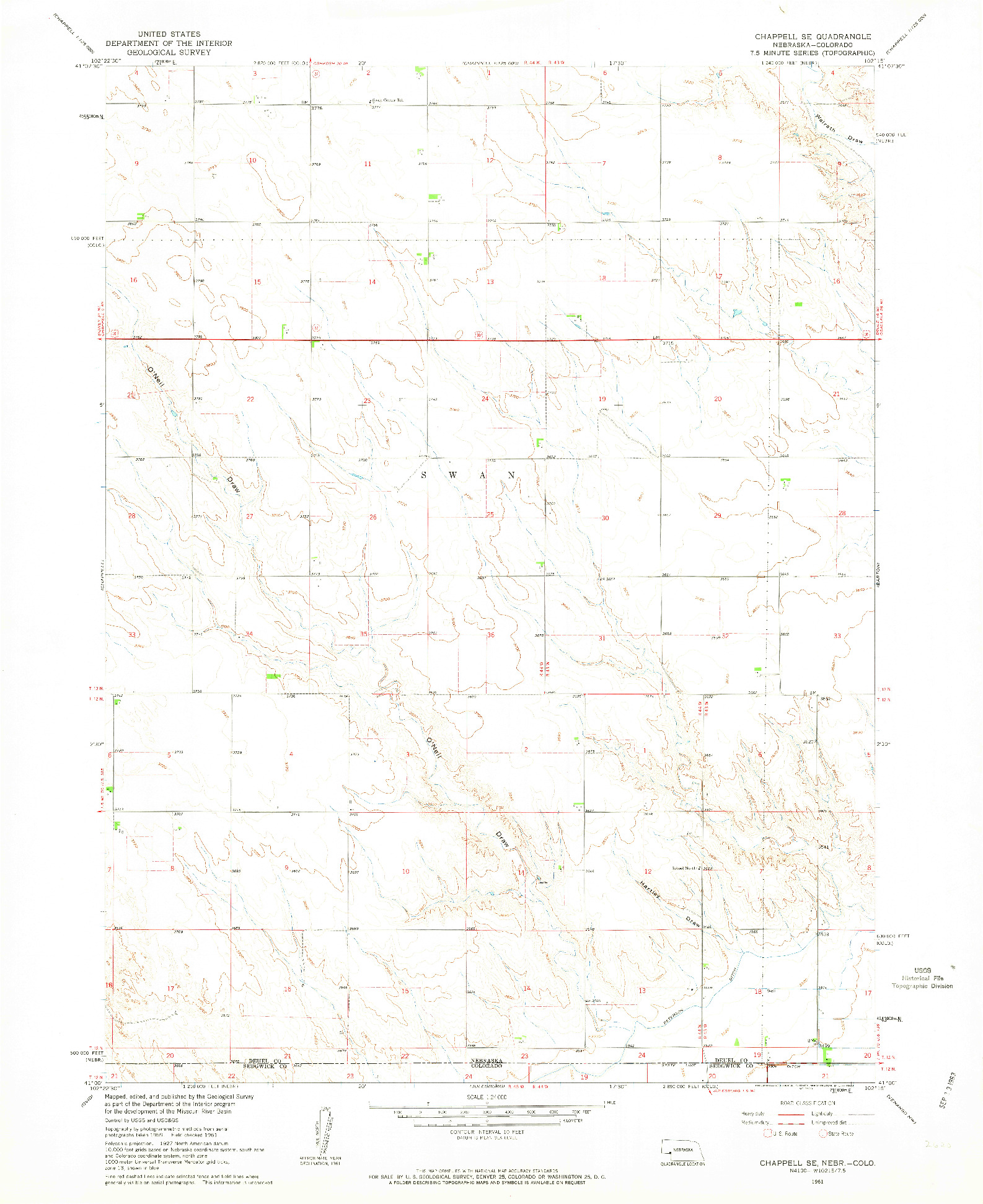 USGS 1:24000-SCALE QUADRANGLE FOR CHAPPELL SE, NE 1961