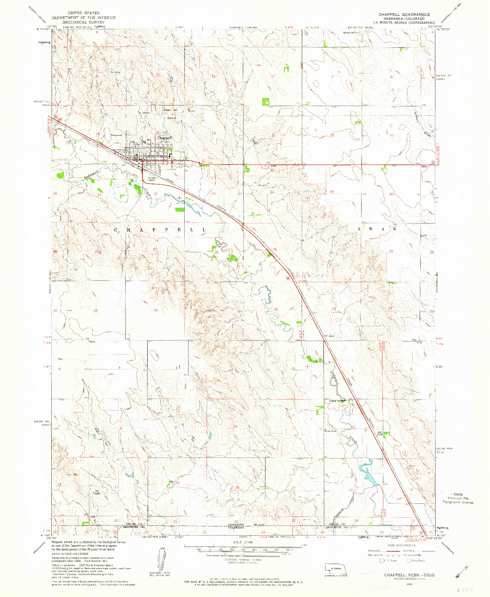 USGS 1:24000-SCALE QUADRANGLE FOR CHAPPELL, NE 1961