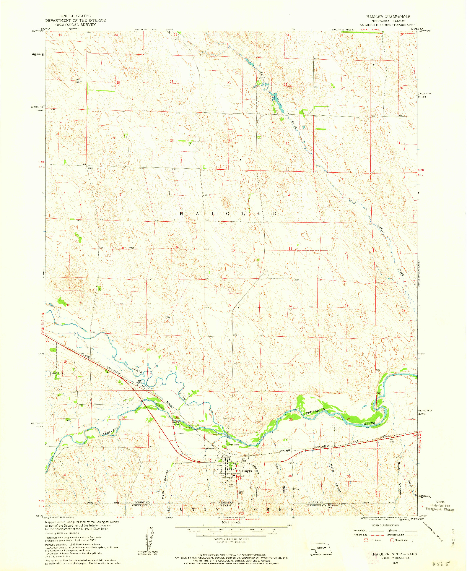 USGS 1:24000-SCALE QUADRANGLE FOR HAIGLER, NE 1961