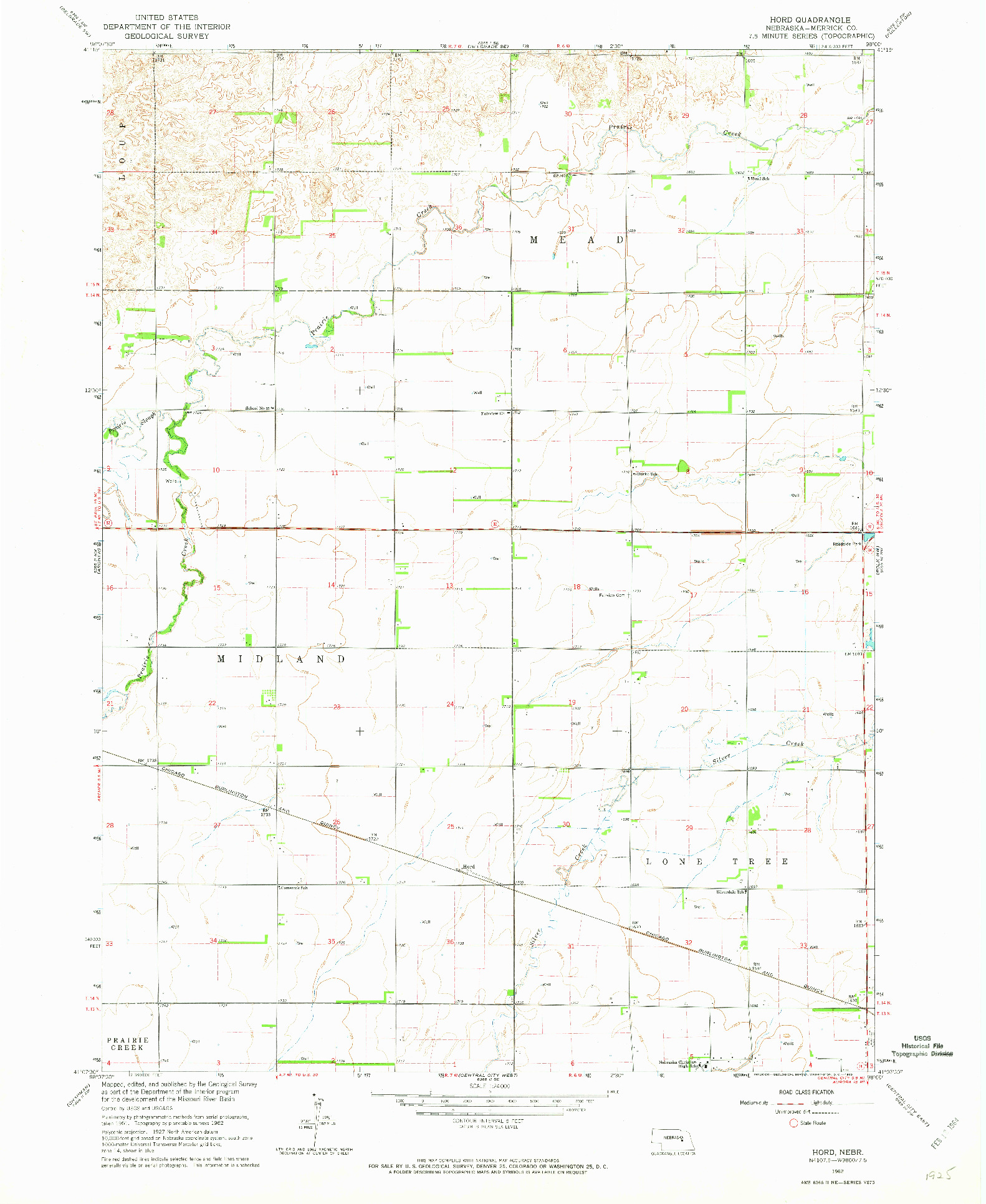 USGS 1:24000-SCALE QUADRANGLE FOR HORD, NE 1962