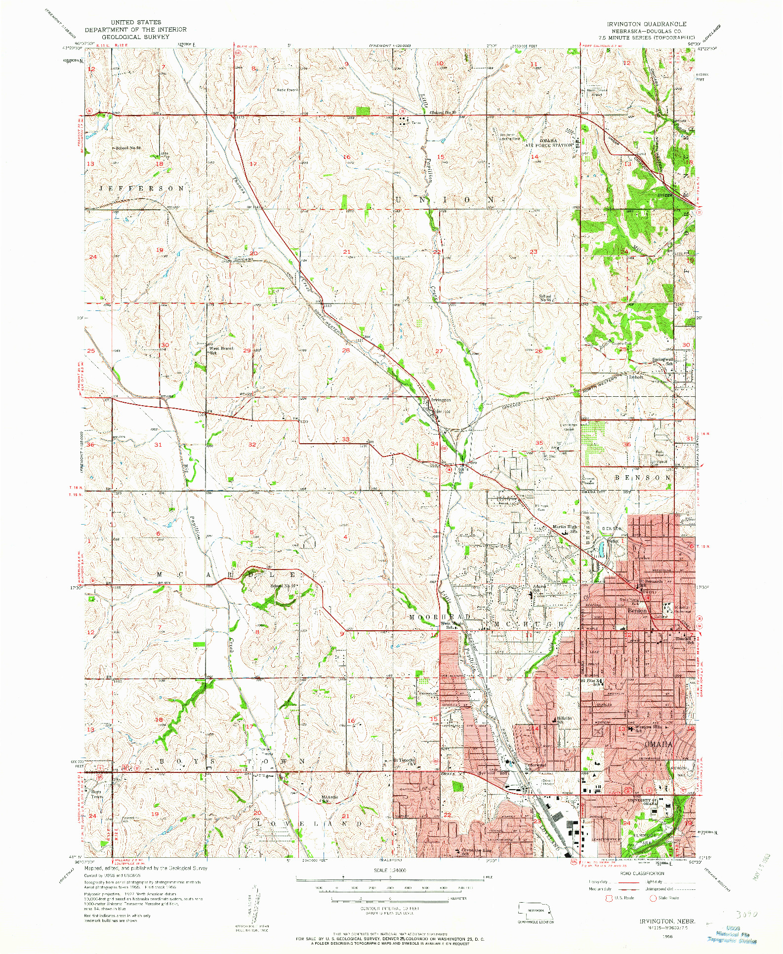 USGS 1:24000-SCALE QUADRANGLE FOR IRVINGTON, NE 1956