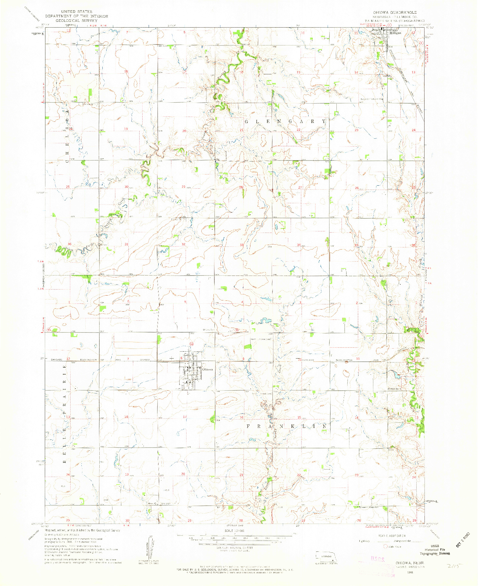 USGS 1:24000-SCALE QUADRANGLE FOR OHIOWA, NE 1961
