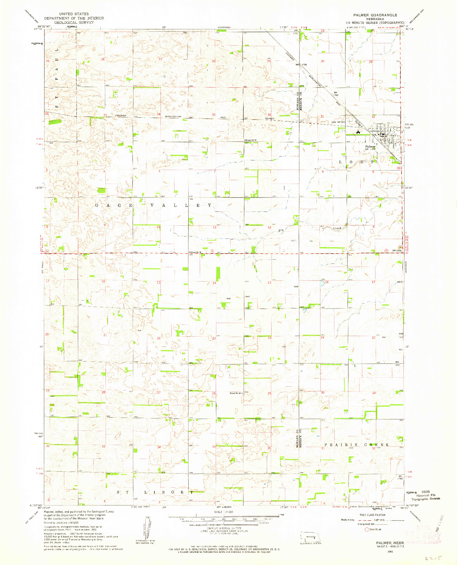 USGS 1:24000-SCALE QUADRANGLE FOR PALMER, NE 1961