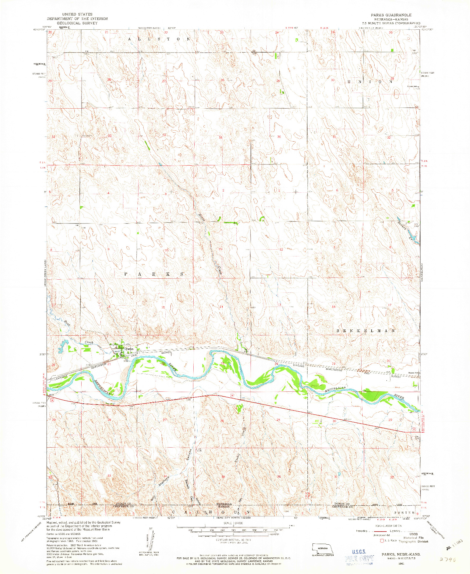 USGS 1:24000-SCALE QUADRANGLE FOR PARKS, NE 1961