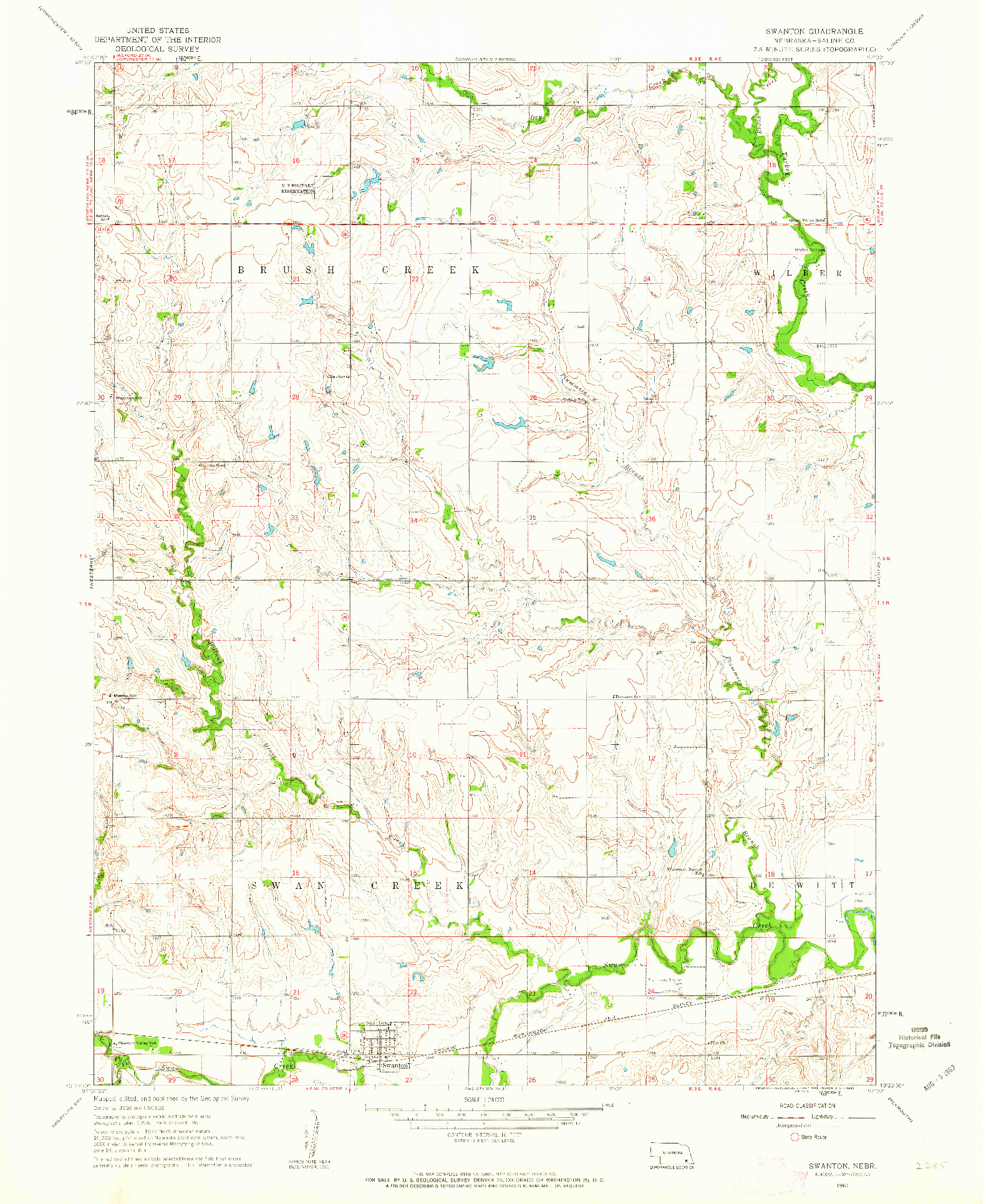 USGS 1:24000-SCALE QUADRANGLE FOR SWANTON, NE 1961