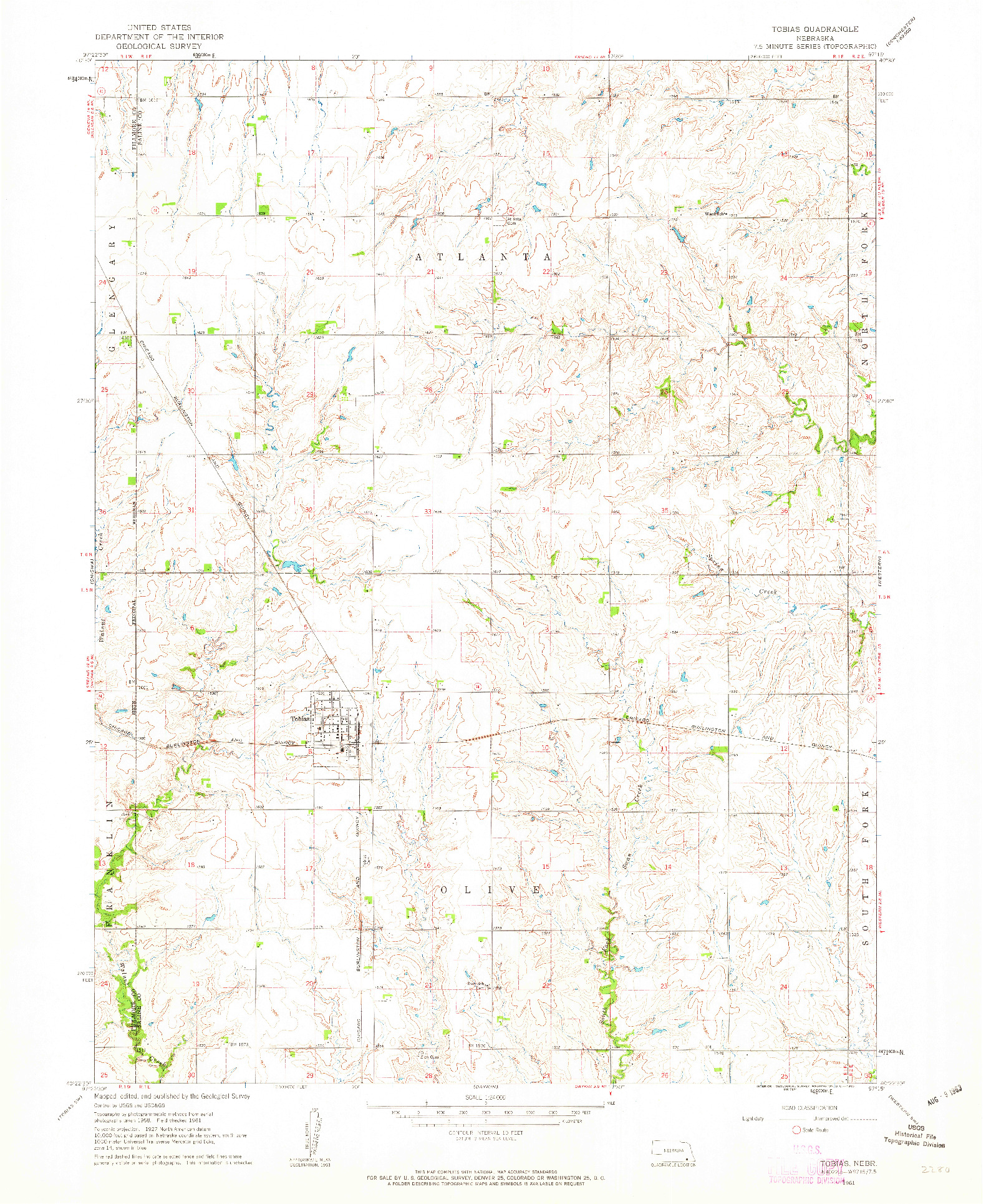 USGS 1:24000-SCALE QUADRANGLE FOR TOBIAS, NE 1961