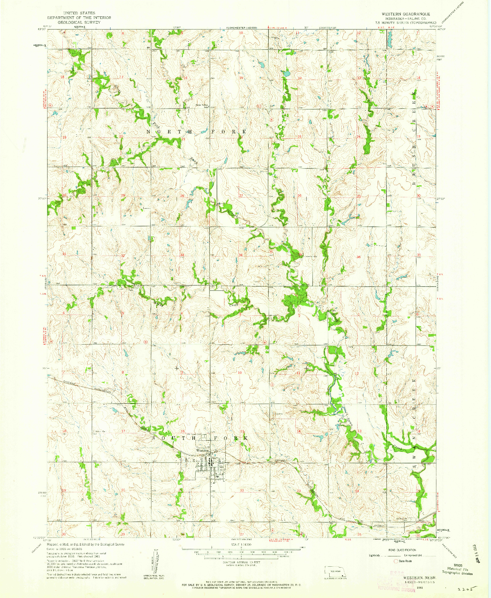 USGS 1:24000-SCALE QUADRANGLE FOR WESTERN, NE 1961