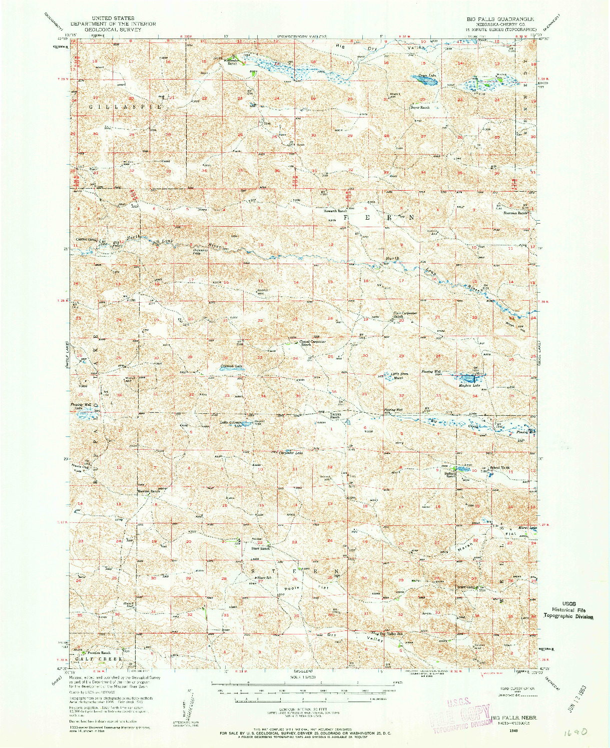 USGS 1:62500-SCALE QUADRANGLE FOR BIG FALLS, NE 1949