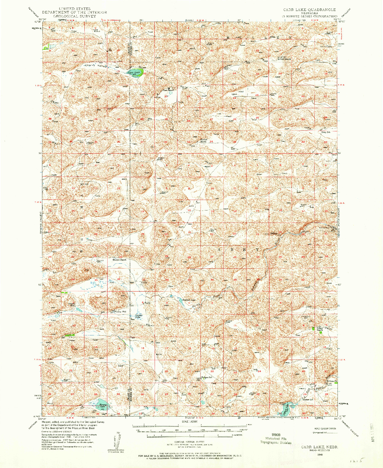 USGS 1:62500-SCALE QUADRANGLE FOR CARR LAKE, NE 1948