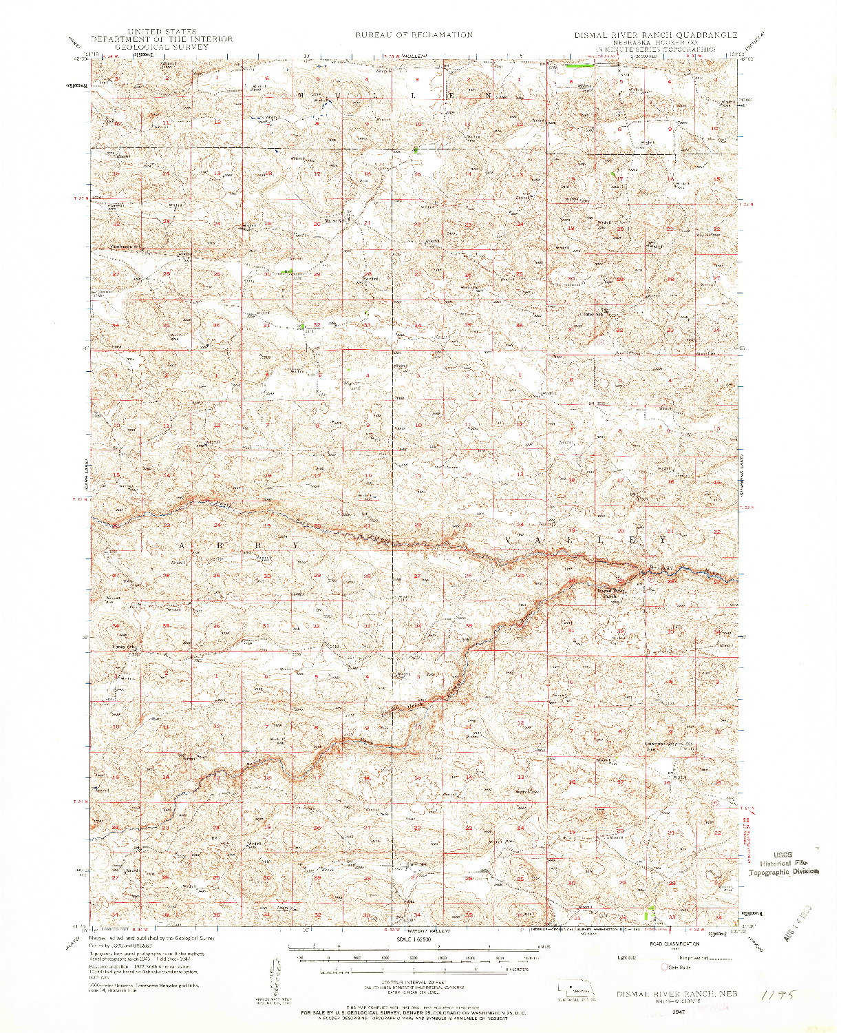 USGS 1:62500-SCALE QUADRANGLE FOR DISMAL RIVER RANCH, NE 1947