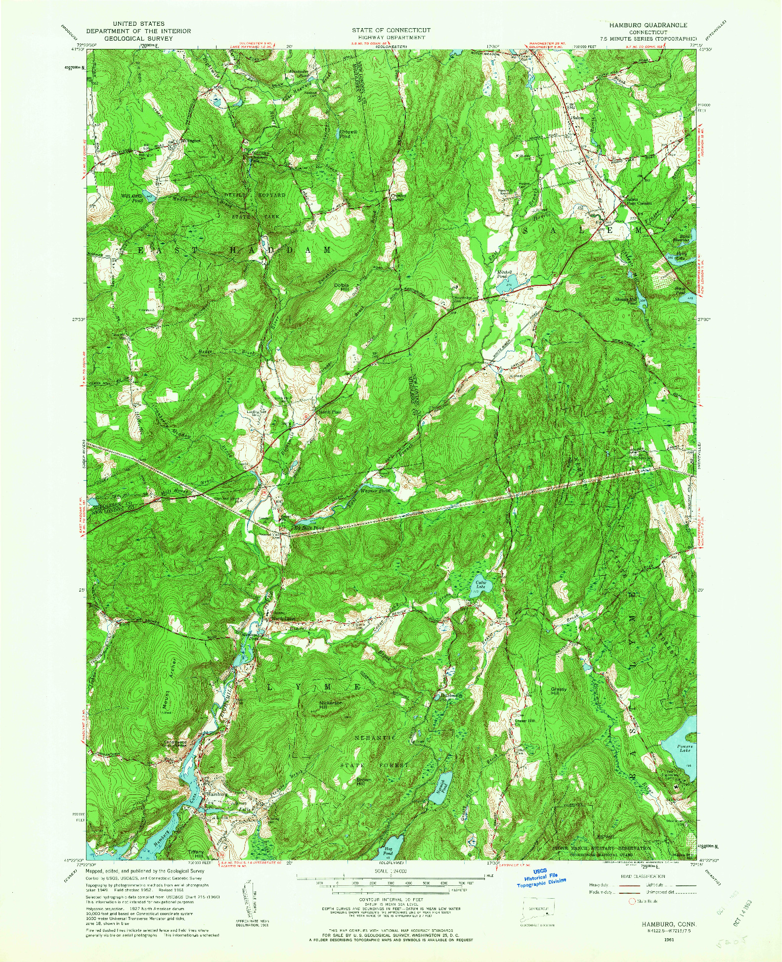 USGS 1:24000-SCALE QUADRANGLE FOR HAMBURG, CT 1961