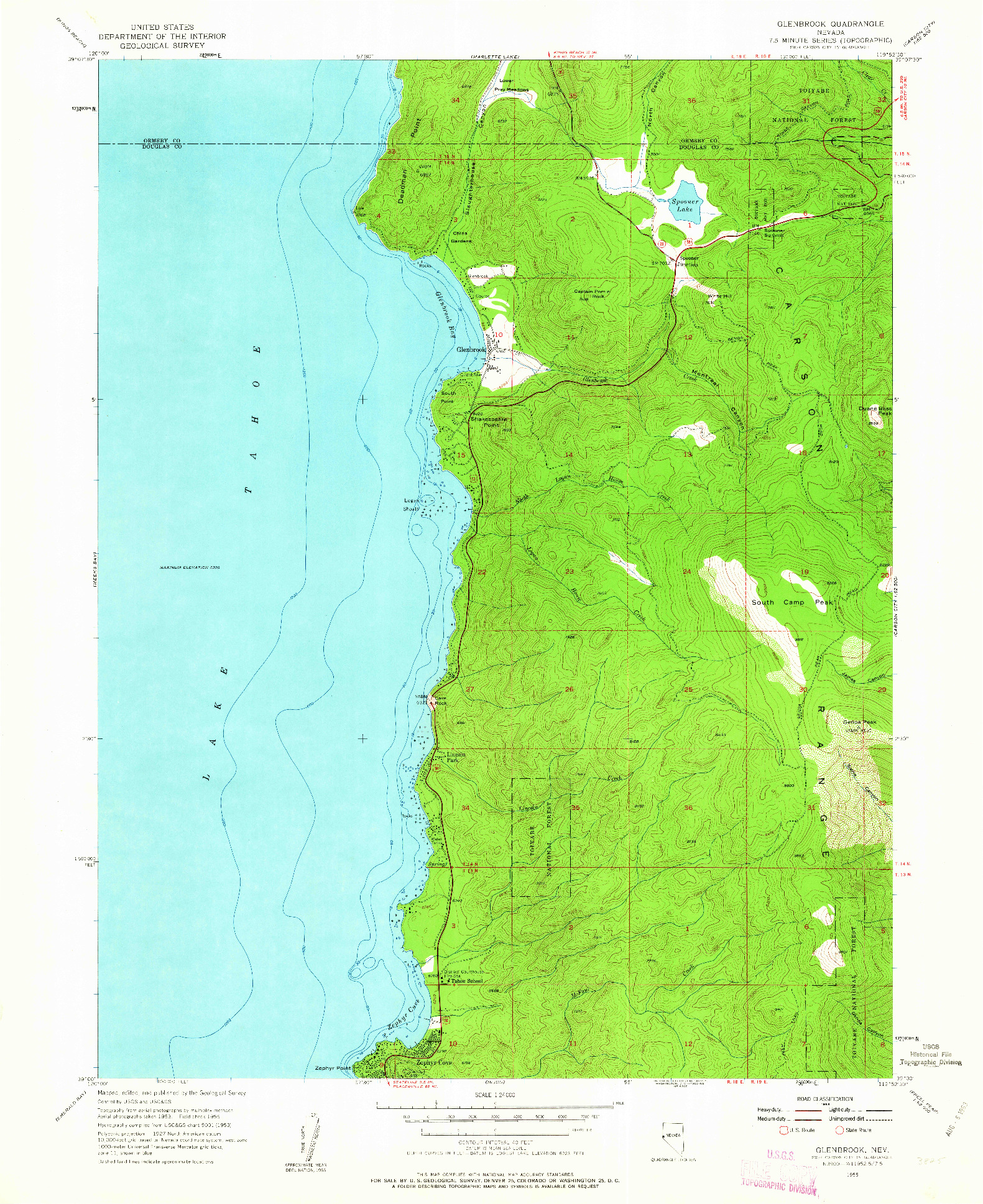 USGS 1:24000-SCALE QUADRANGLE FOR GLENBROOK, NV 1955