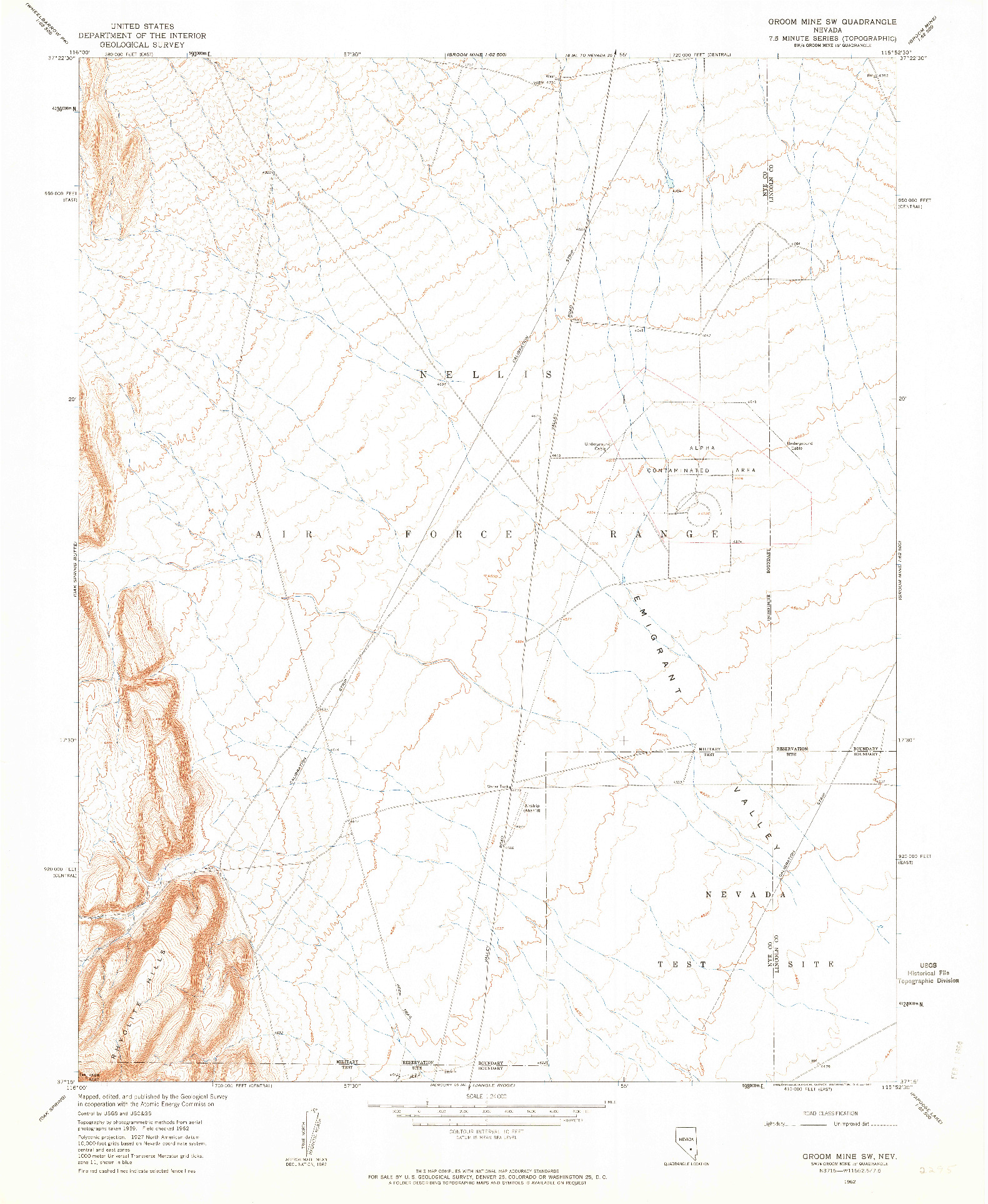 USGS 1:24000-SCALE QUADRANGLE FOR GROOM MINE SW, NV 1962