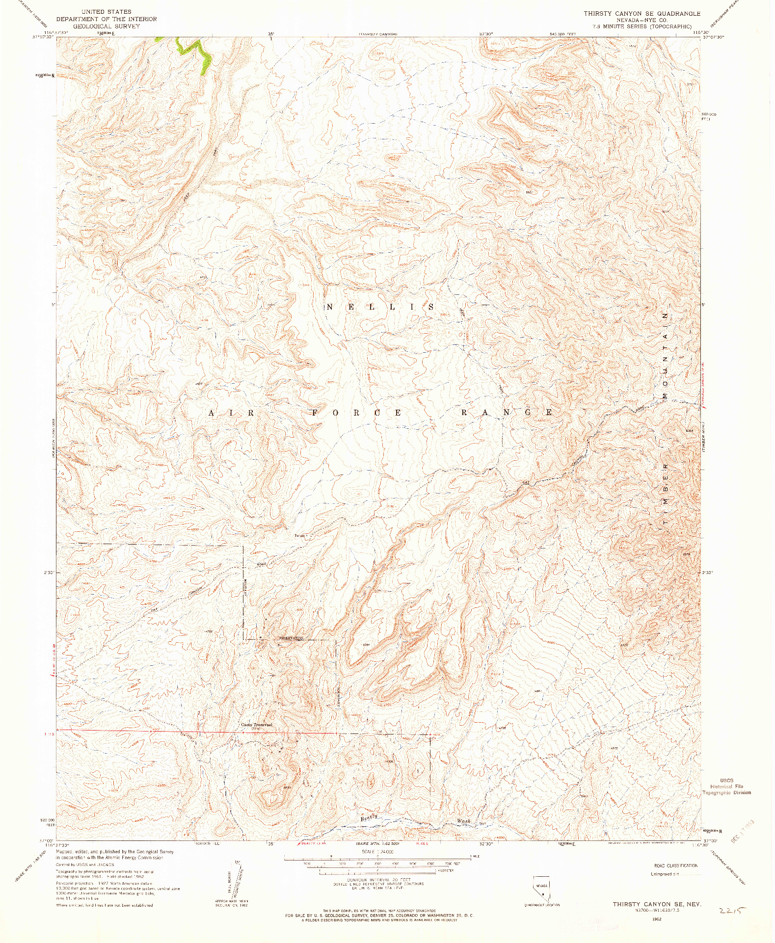 USGS 1:24000-SCALE QUADRANGLE FOR THIRSTY CANYON SE, NV 1962