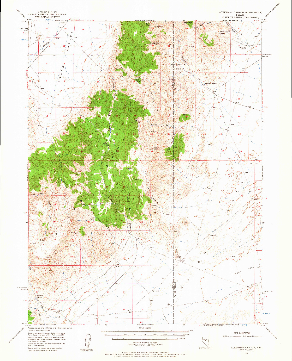 USGS 1:62500-SCALE QUADRANGLE FOR ACKERMAN CANYON, NV 1956
