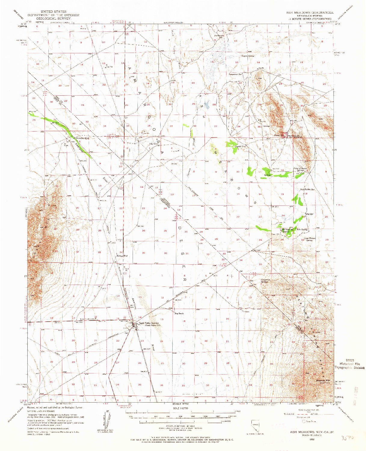 USGS 1:62500-SCALE QUADRANGLE FOR ASH MEADOWS, NV 1952