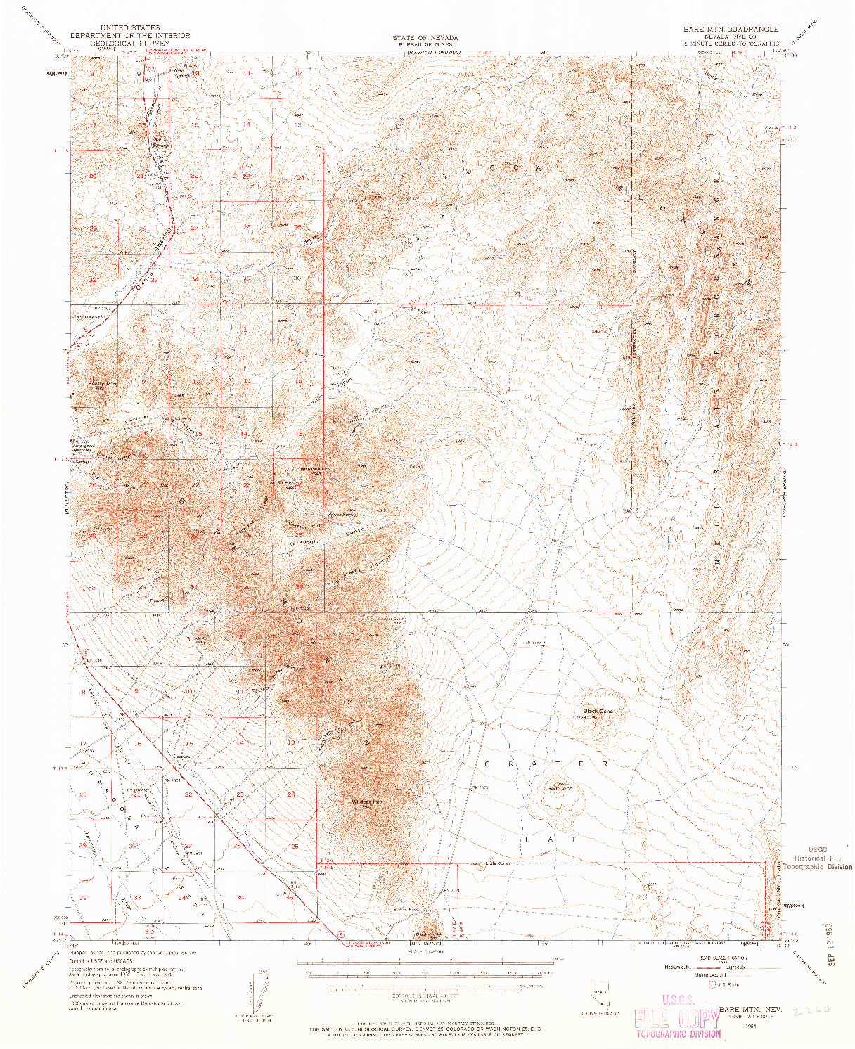 USGS 1:62500-SCALE QUADRANGLE FOR BARE MTN, NV 1954
