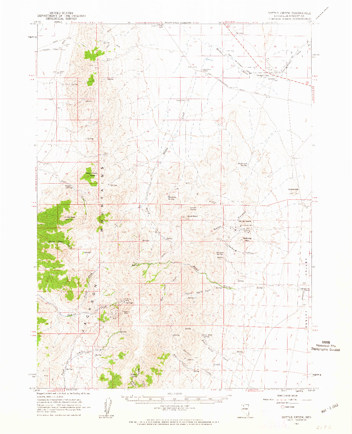 USGS 1:62500-SCALE QUADRANGLE FOR BOTTLE CREEK, NV 1961