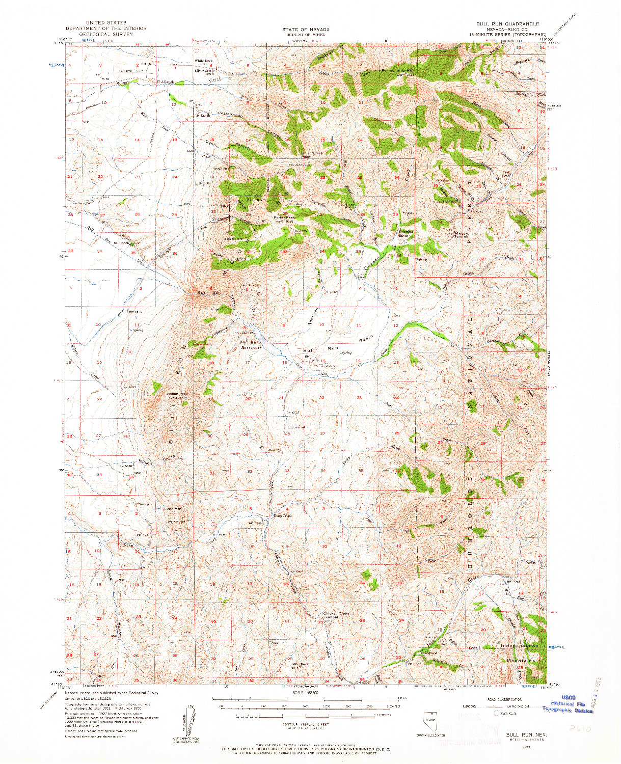 USGS 1:62500-SCALE QUADRANGLE FOR BULL RUN, NV 1956