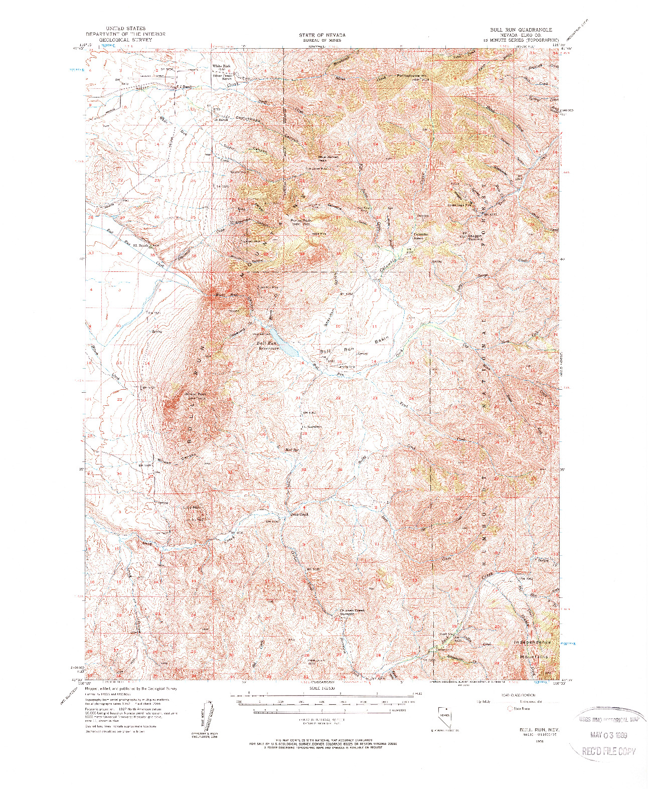 USGS 1:62500-SCALE QUADRANGLE FOR BULL RUN, NV 1956