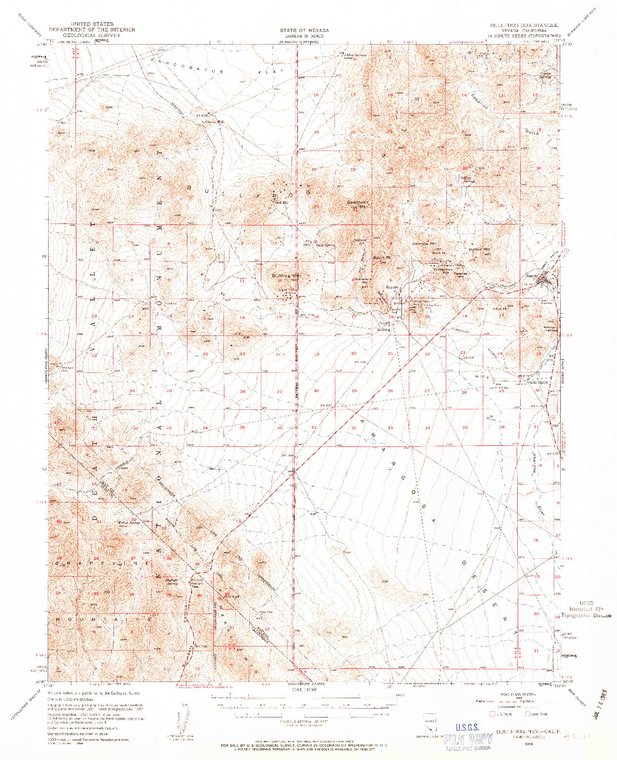 USGS 1:62500-SCALE QUADRANGLE FOR BULLFROG, NV 1954