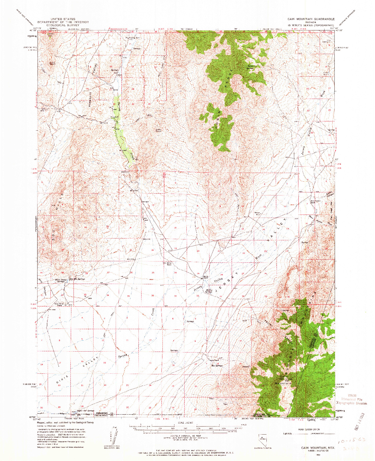 USGS 1:62500-SCALE QUADRANGLE FOR CAIN MOUNTAIN, NV 1961