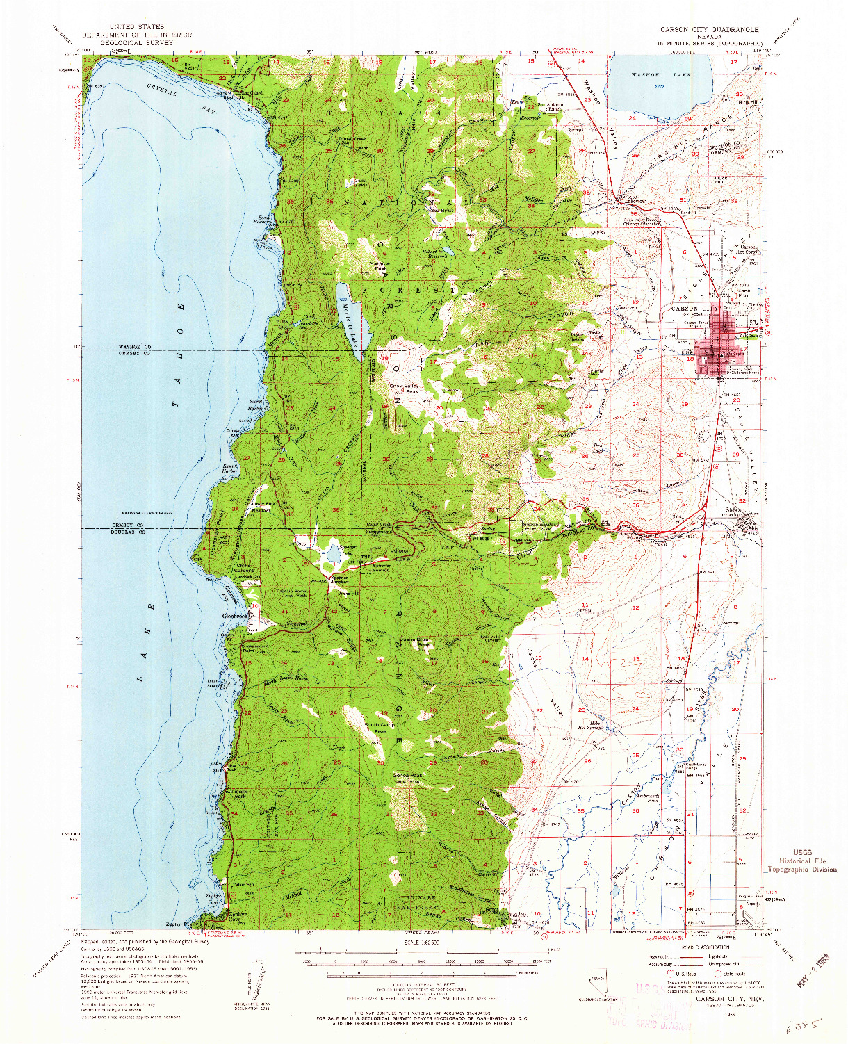 USGS 1:62500-SCALE QUADRANGLE FOR CARSON CITY, NV 1956