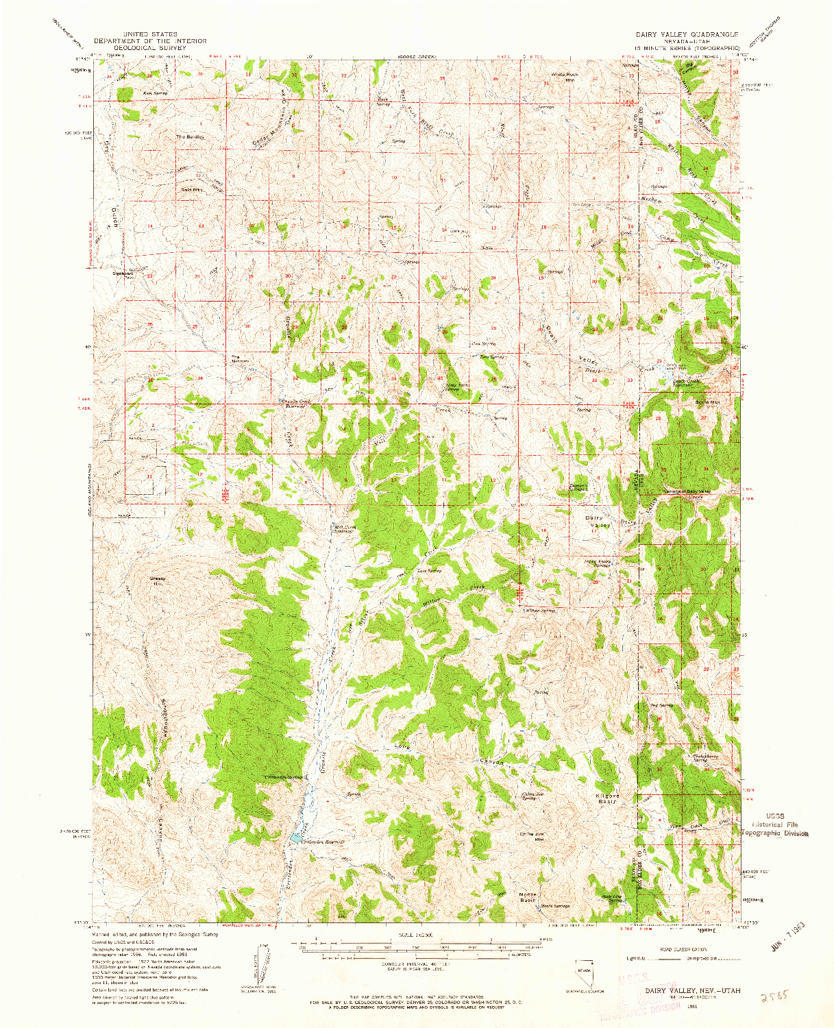 USGS 1:62500-SCALE QUADRANGLE FOR DAIRY VALLEY, NV 1961