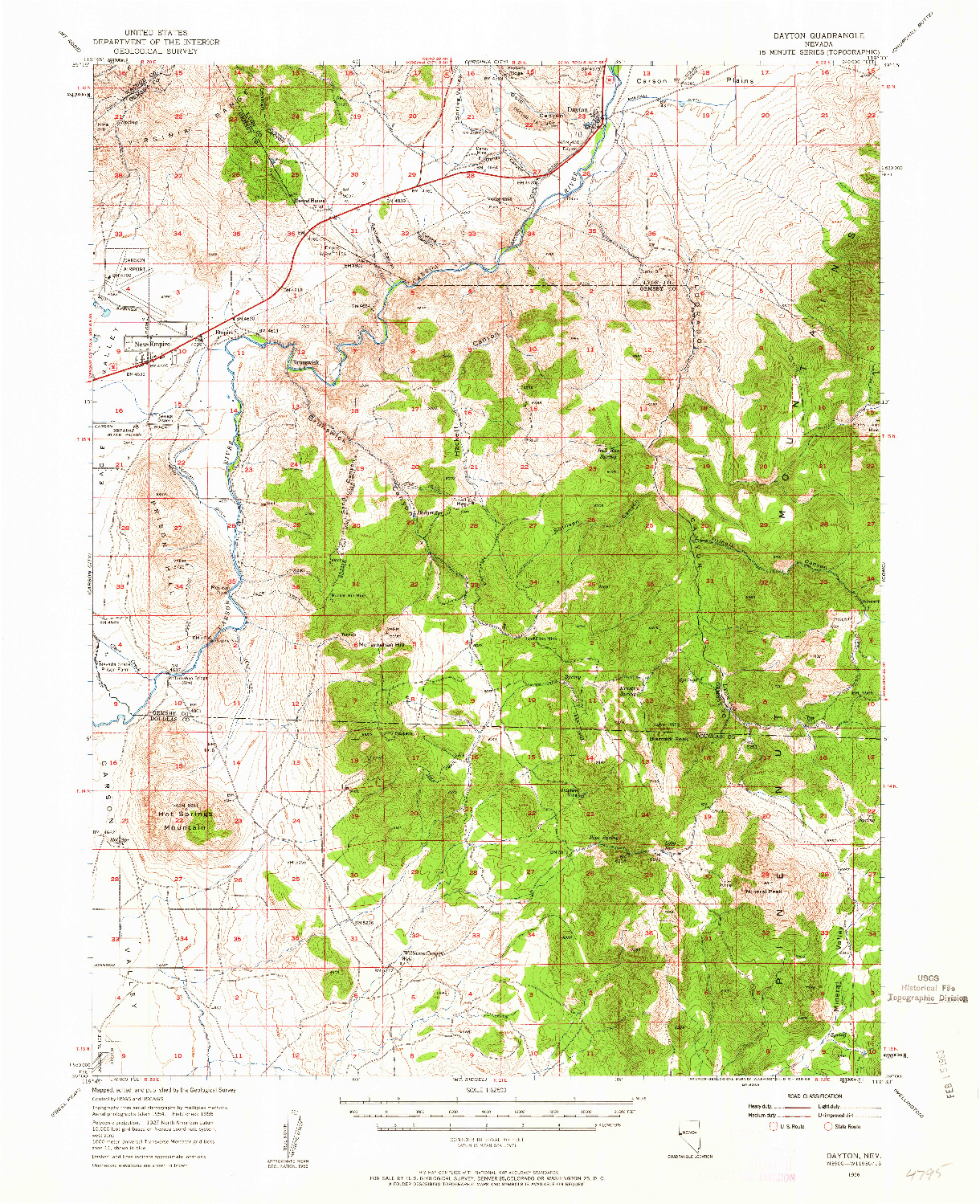 USGS 1:62500-SCALE QUADRANGLE FOR DAYTON, NV 1956