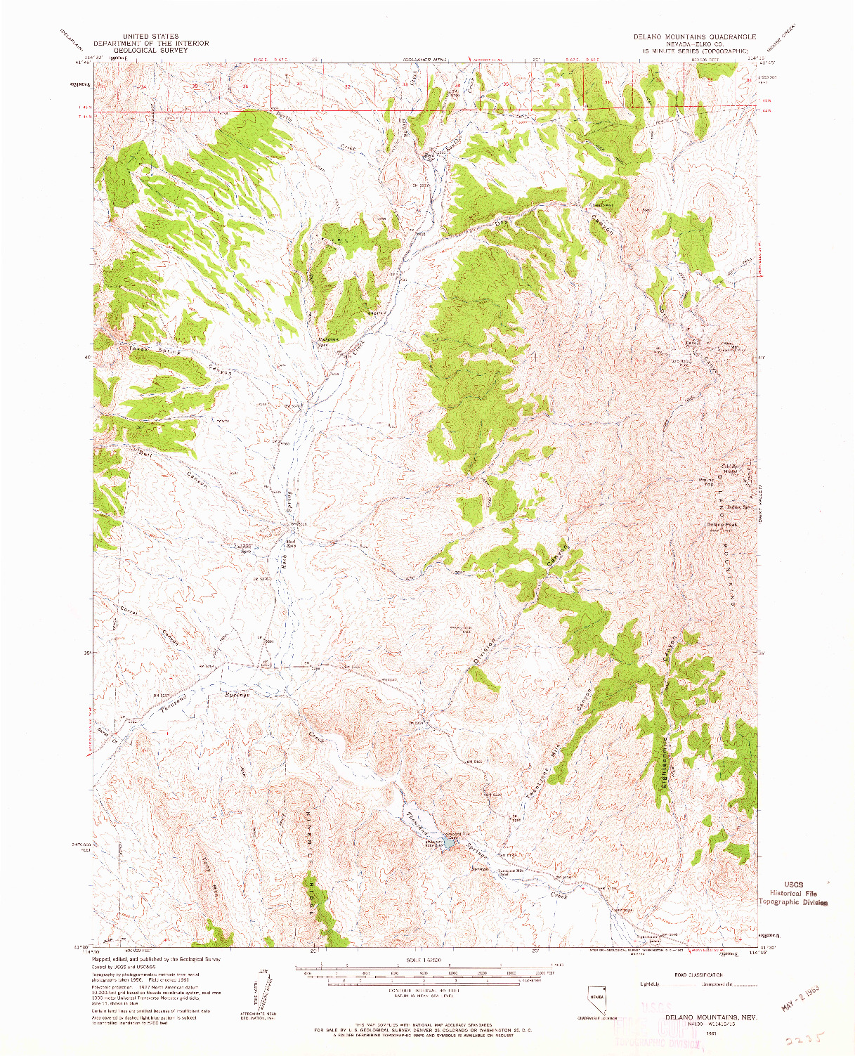 USGS 1:62500-SCALE QUADRANGLE FOR DELANO MOUNTAINS, NV 1961