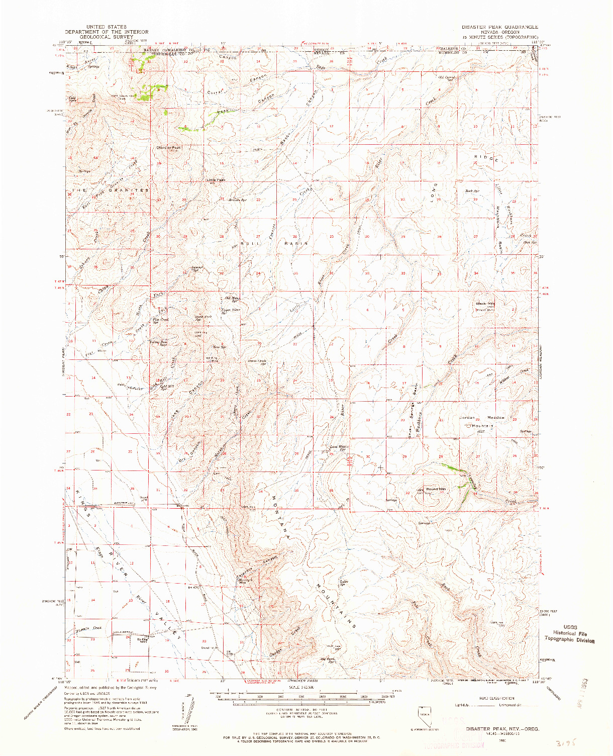 USGS 1:62500-SCALE QUADRANGLE FOR DISASTER PEAK, NV 1961
