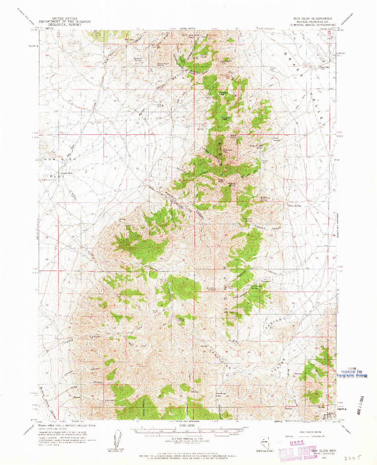 USGS 1:62500-SCALE QUADRANGLE FOR DUN GLEN, NV 1961