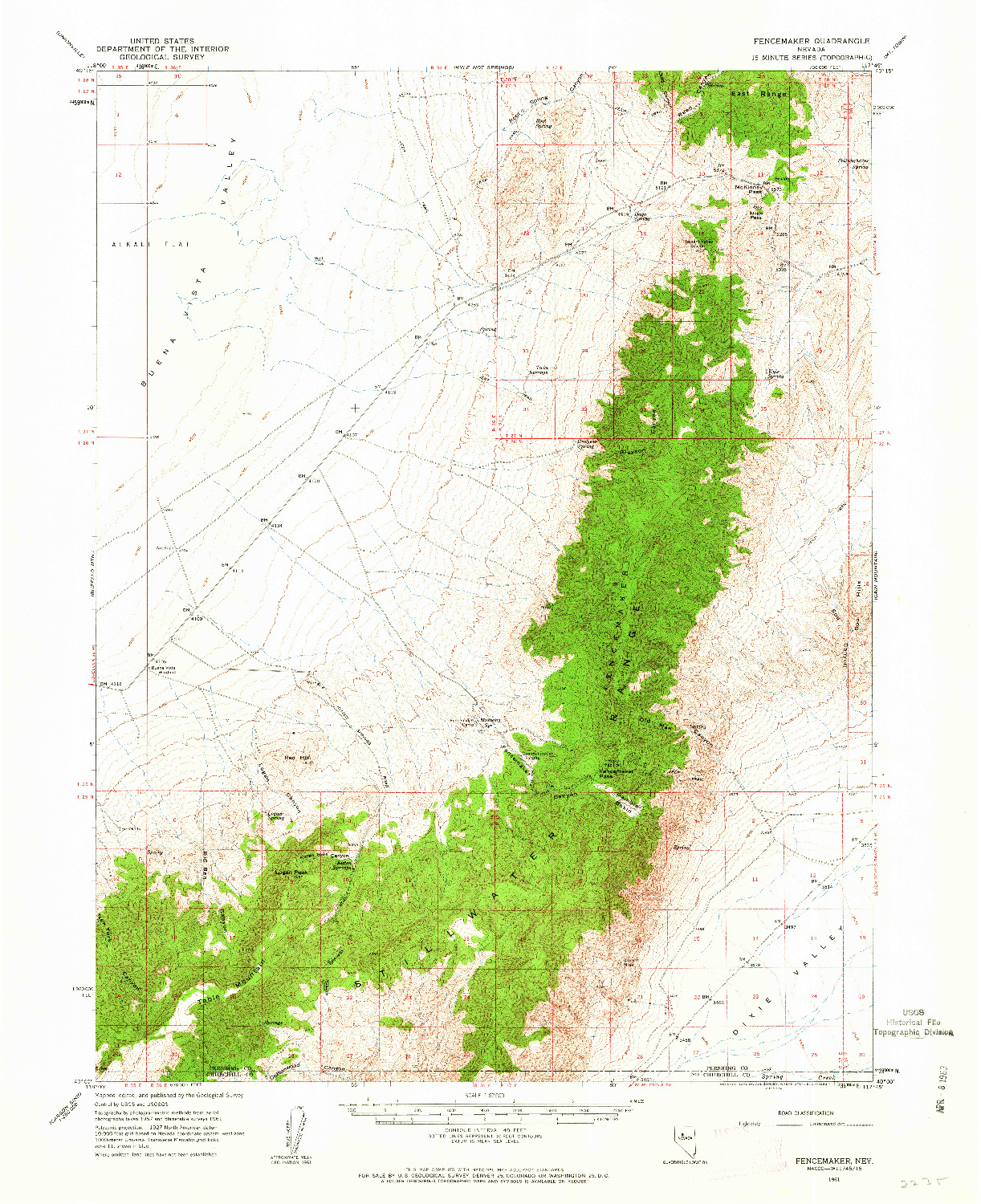 USGS 1:62500-SCALE QUADRANGLE FOR FENCEMAKER, NV 1961