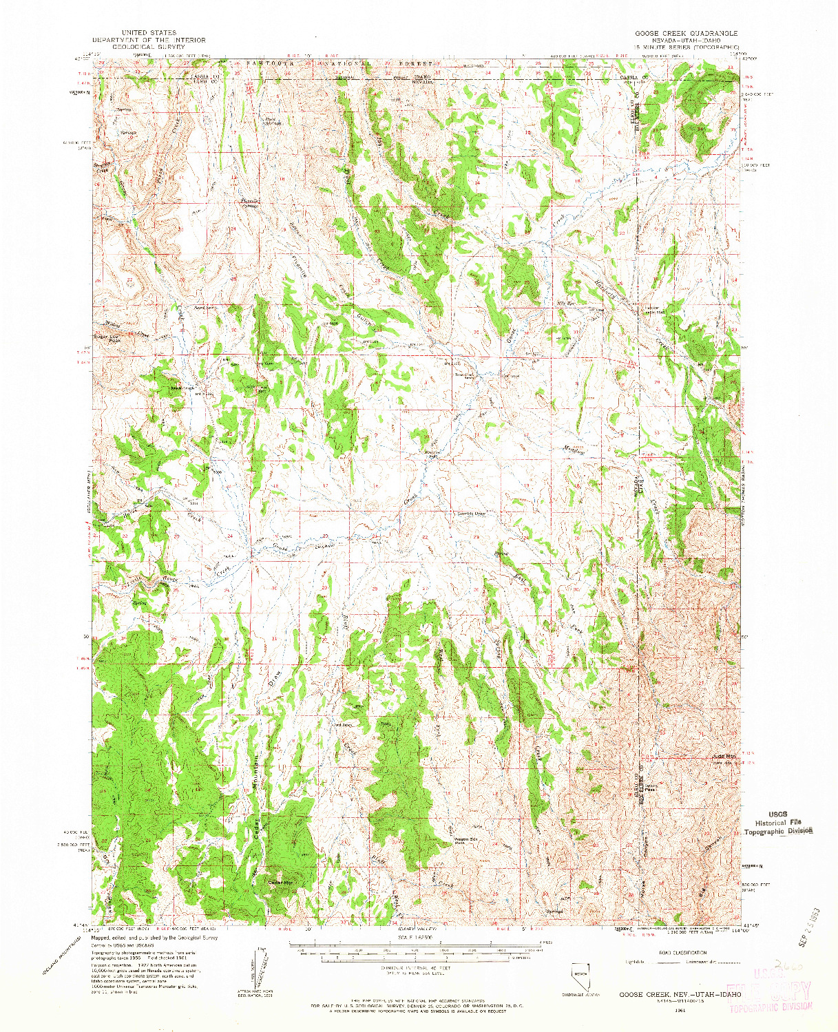 USGS 1:62500-SCALE QUADRANGLE FOR GOOSE CREEK, NV 1961