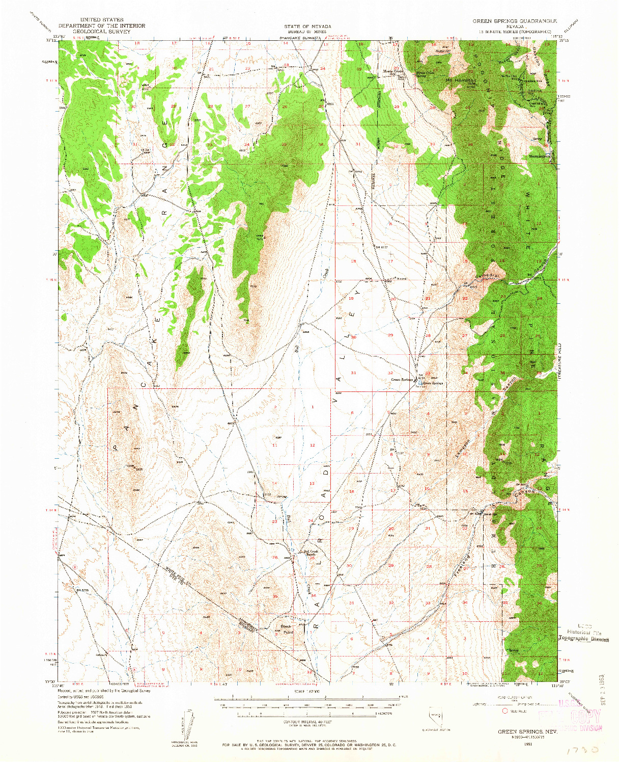 USGS 1:62500-SCALE QUADRANGLE FOR GREEN SPRINGS, NV 1951