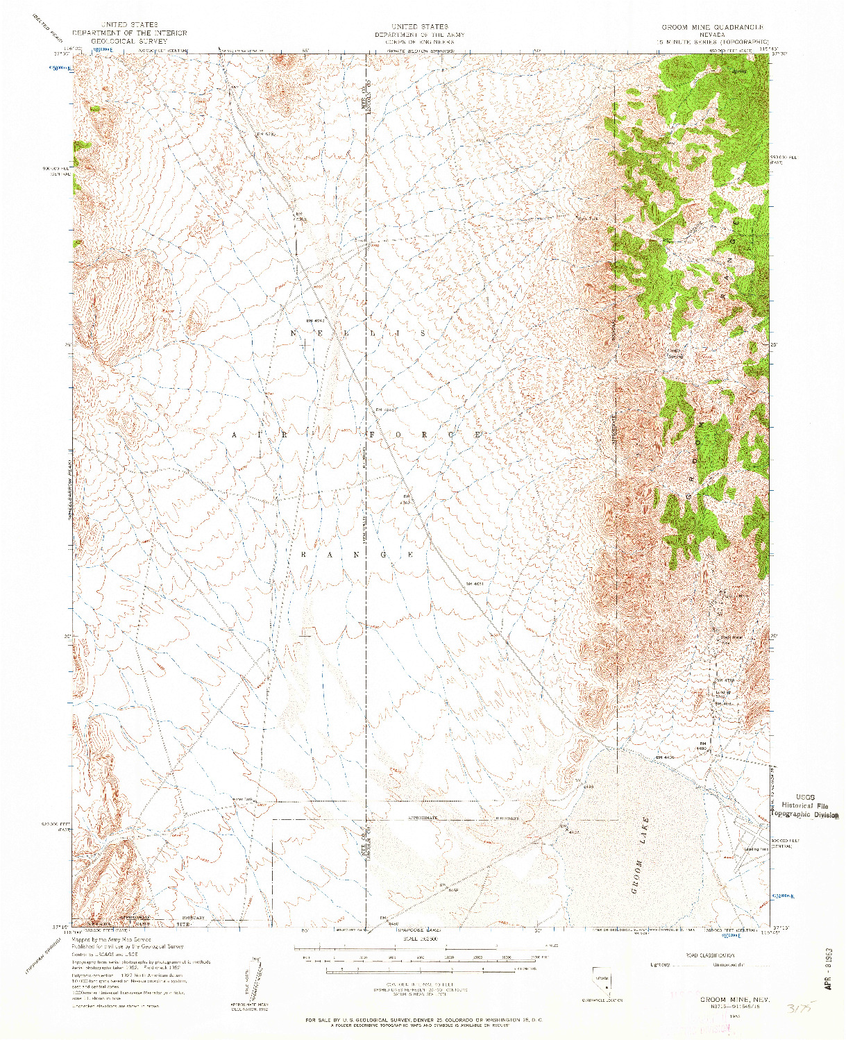 USGS 1:62500-SCALE QUADRANGLE FOR GROOM MINE, NV 1952