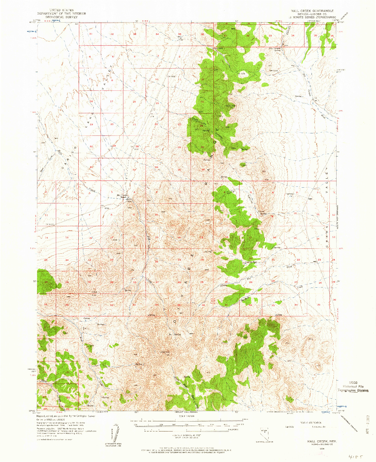 USGS 1:62500-SCALE QUADRANGLE FOR HALL CREEK, NV 1956