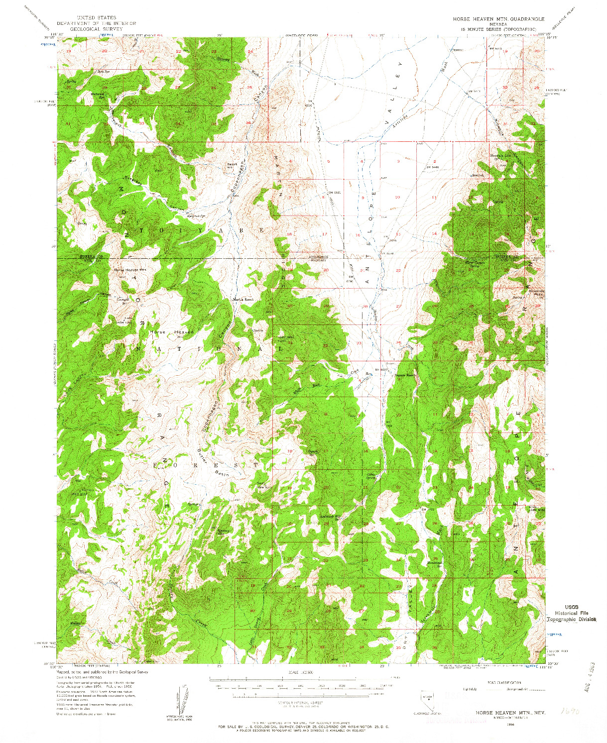 USGS 1:62500-SCALE QUADRANGLE FOR HORSE HEAVEN MTN, NV 1956