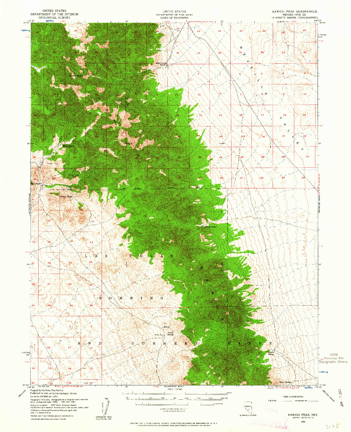 USGS 1:62500-SCALE QUADRANGLE FOR KAWICH PEAK, NV 1952