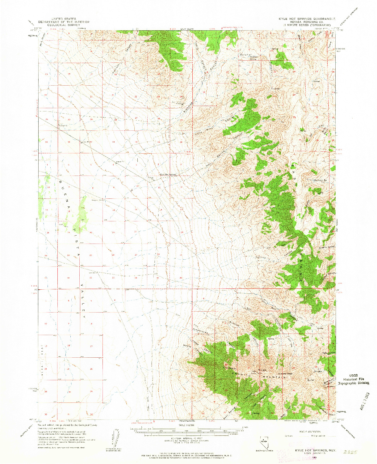 USGS 1:62500-SCALE QUADRANGLE FOR KYLE HOT SPRINGS, NV 1961