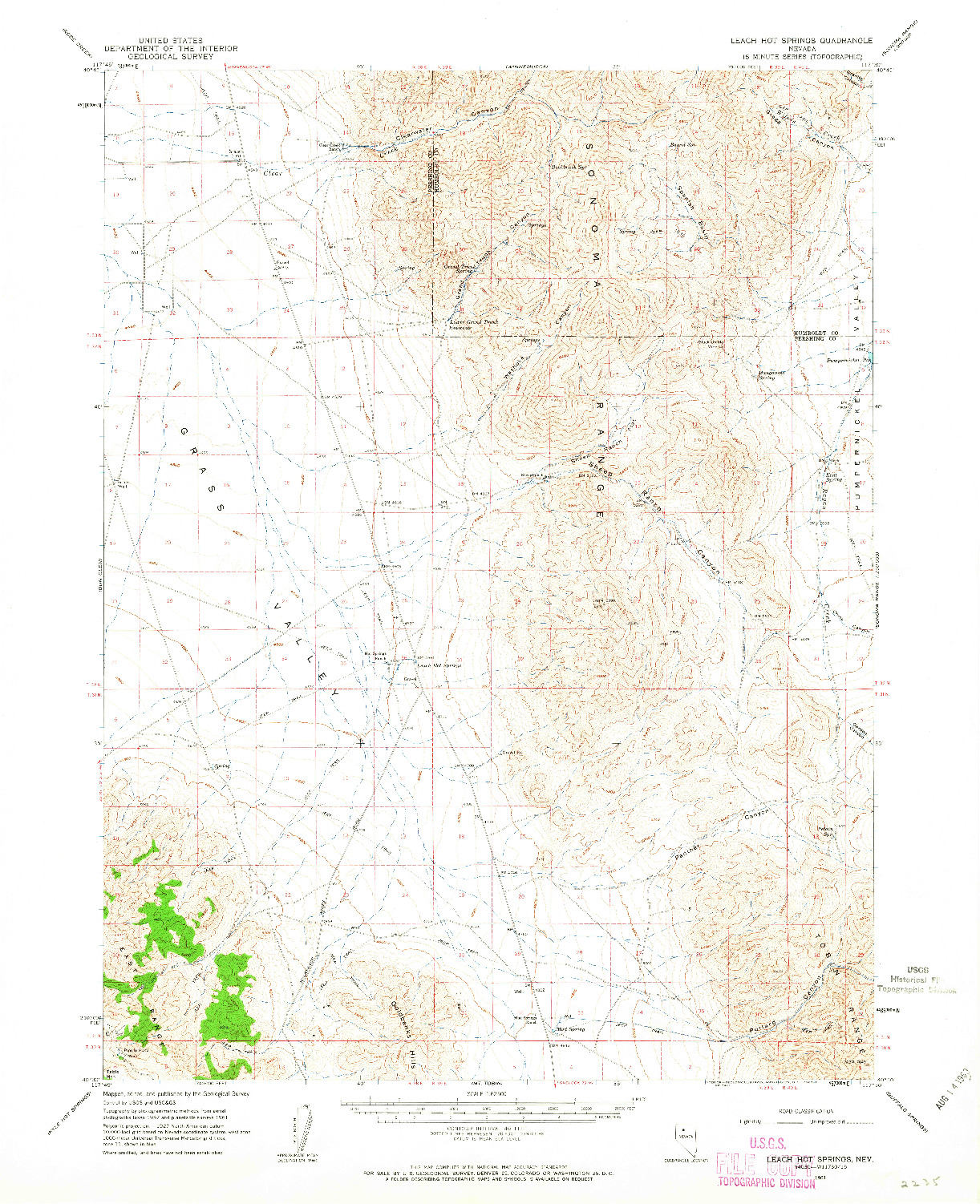 USGS 1:62500-SCALE QUADRANGLE FOR LEACH HOT SPRINGS, NV 1961