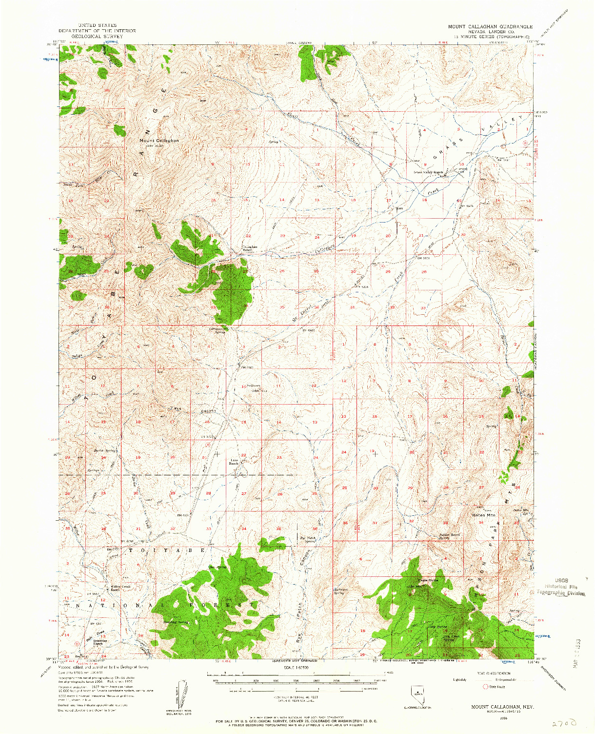 USGS 1:62500-SCALE QUADRANGLE FOR MOUNT CALLAGHAN, NV 1956