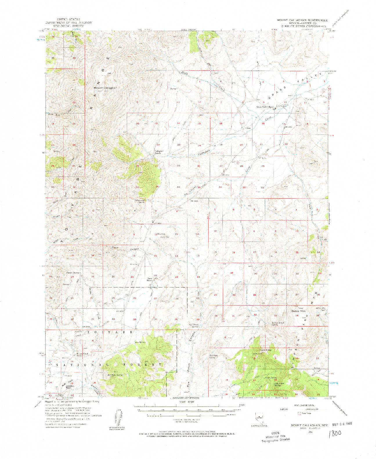 USGS 1:62500-SCALE QUADRANGLE FOR MOUNT CALLAGHAN, NV 1956