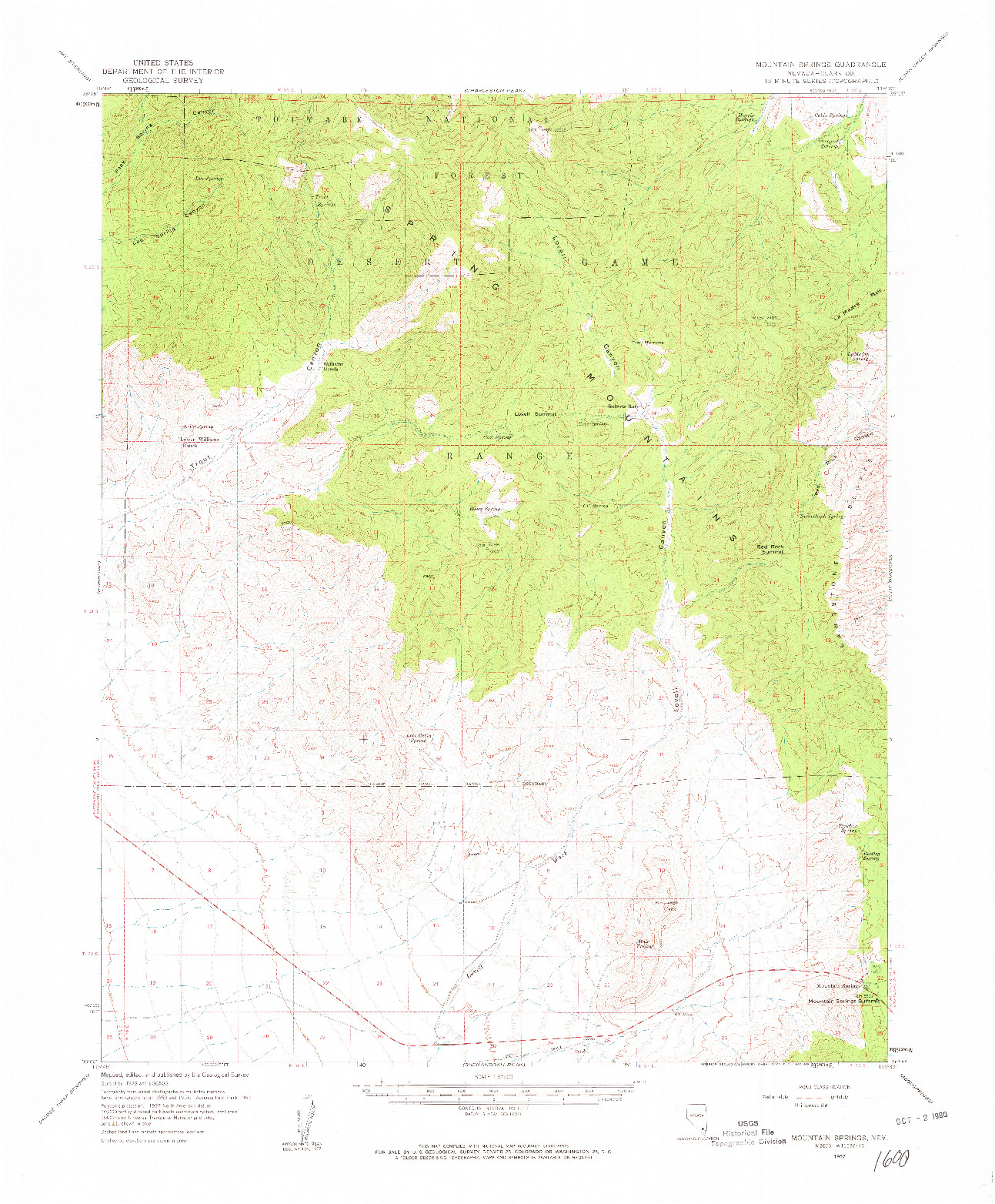 USGS 1:62500-SCALE QUADRANGLE FOR MOUNTAIN SPRINGS, NV 1957