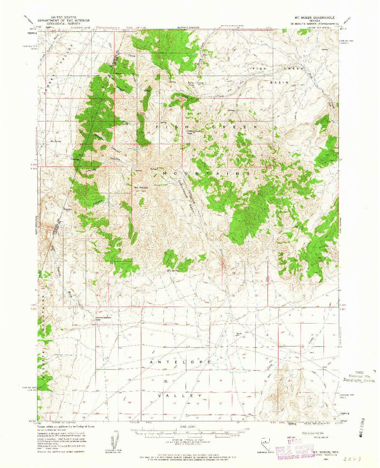 USGS 1:62500-SCALE QUADRANGLE FOR MT. MOSES, NV 1961