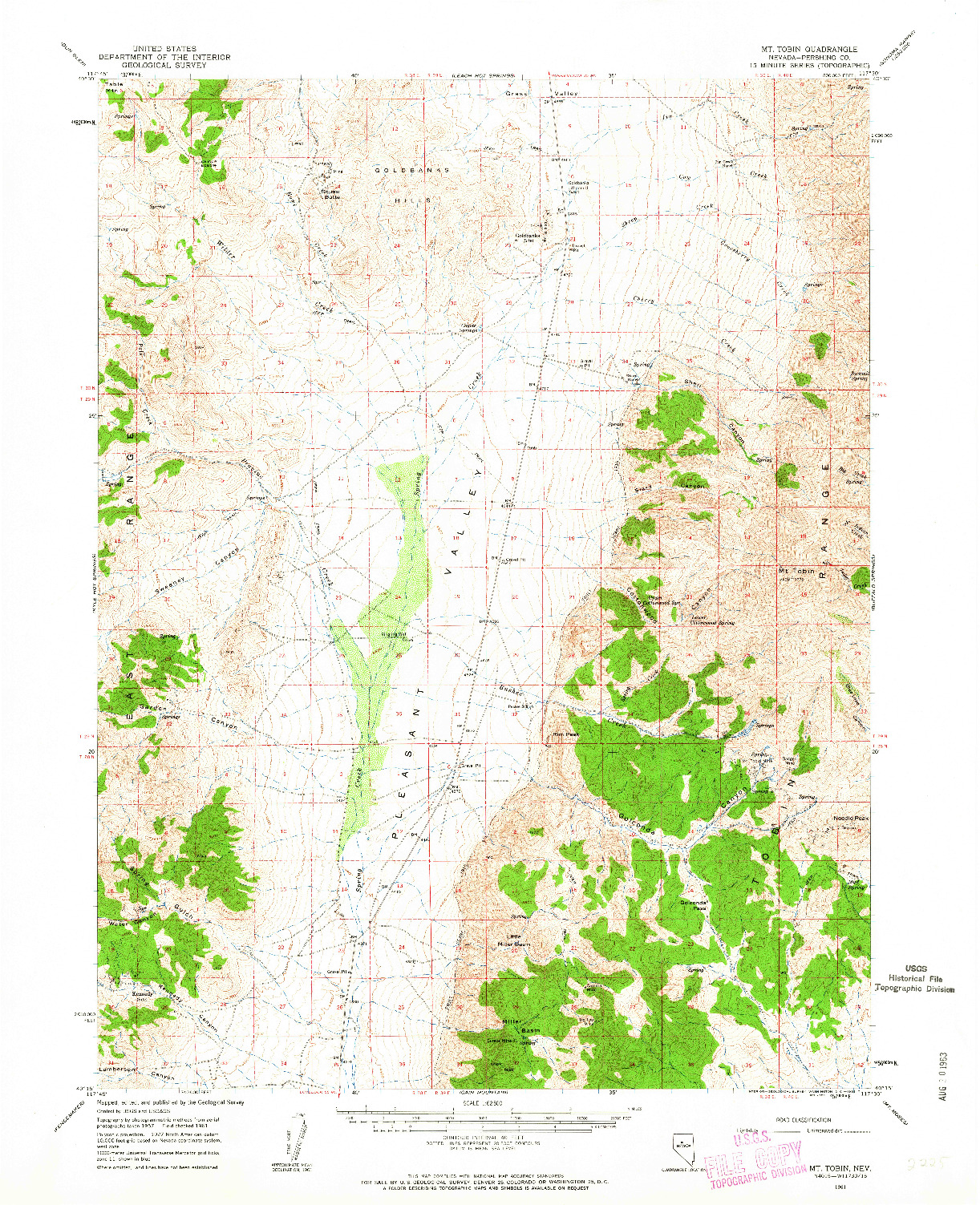 USGS 1:62500-SCALE QUADRANGLE FOR MT. TOBIN, NV 1961