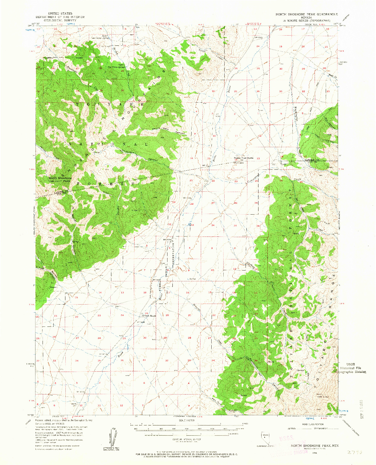 USGS 1:62500-SCALE QUADRANGLE FOR NORTH SHOSHONE PEAK, NV 1956