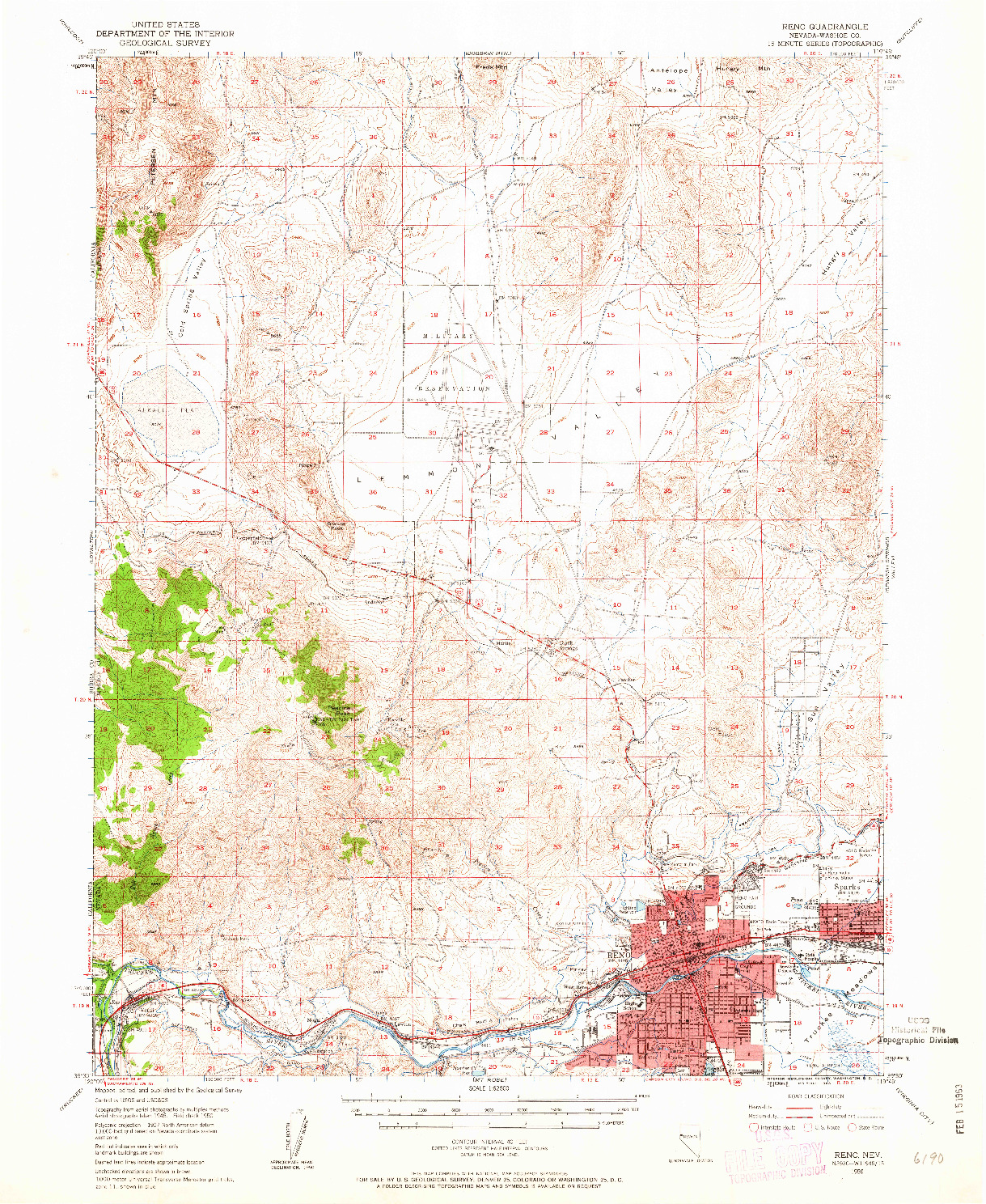 USGS 1:62500-SCALE QUADRANGLE FOR RENO, NV 1950